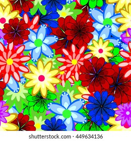 Vector seamless eastern pattern on colorful flowers doodles background