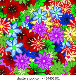 Vector seamless eastern pattern on colorful flowers doodles background