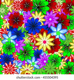 Vector seamless eastern pattern on colorful flowers doodles background