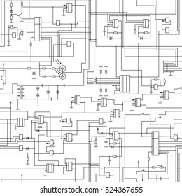 Vector seamless electrical circuit diagram pattern.