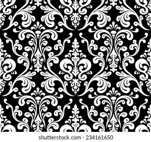 Vector. Seamless elegant damask pattern. Black and white