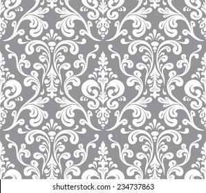 Vector. Seamless elegant damask pattern. Grey and white