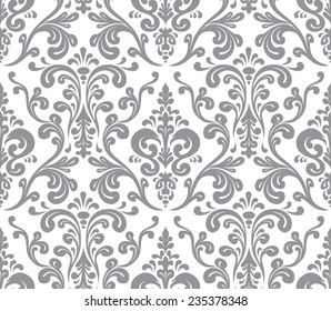Vector. Seamless elegant damask pattern. Grey and white