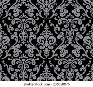 Vector. Seamless elegant damask pattern. Grey and black