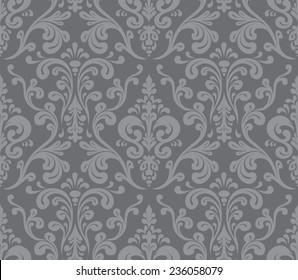 Vector. Seamless elegant damask pattern. Grey