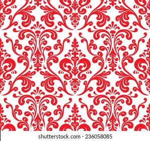 Vector. Seamless elegant damask pattern. Red and white