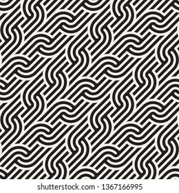 Vector seamless elegant pattern. Geometric rounded stripes ornament. Simple slanted wavy lines background.