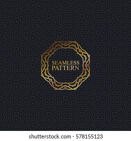 Vector seamless elegant pattern for package or textile design. Black seamless background with vintage golden ornate frame
