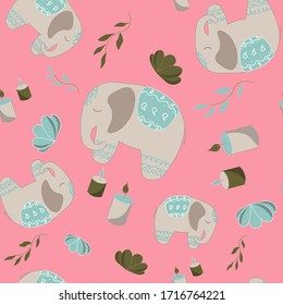 Vector seamless elephant pattern for print design. Background, wallpaper.