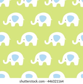Vector seamless elephants pattern. Cute green and blue texture background. 