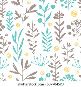 Vector seamless endless pattern with branches, wedding floral ornament, fashion fabric bridal backdrop