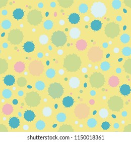Vector seamless endless pattern, cute minimalistic design. Lovely water or ink colored blobs, blurs. Abstract chaotic background, trendy punch pastel colors, blue, pink, yellow, green, white