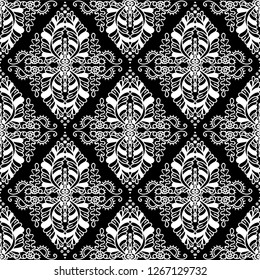 Vector seamless endless pattern. Damask pattern in black and white colors. Undersea Seaweed texture, minimalistic style background. Abstract design, perfect for fabric, wallpaper, paper print