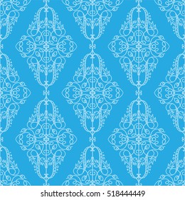 Vector seamless endless pattern. Damask pattern in light blue colors. Flourish texture, minimalistic style background. Abstract design, perfect for fabric, wallpaper, paper print
