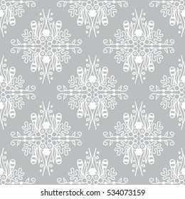 Vector seamless endless pattern. Damask pattern in white and silver grey colors. Undersea Seaweed texture, minimalistic style background. Abstract design, perfect for fabric, wallpaper, paper print 