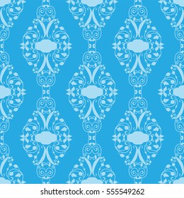 Vector seamless endless pattern. Damask pattern in light blue colors. Flourish texture, minimalistic style background. Abstract design, perfect for fabric, wallpaper, paper print