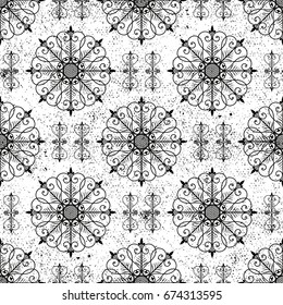 Vector seamless endless pattern. Damask pattern in white and black colors. Victorian texture, minimalistic style background. Abstract chalkboard design, perfect for fabric, wallpaper, paper print