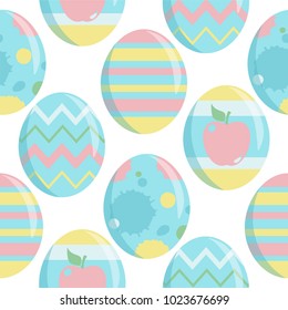 Vector seamless endless pattern. Easter design, eggs with cute ornament, minimalistic flat style. Punchy pastel trendy colors. Perfect for Easter or spring backgrounds, paper, textile decoration