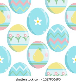 Vector seamless endless pattern. Easter design, eggs with cute ornament, minimalistic flat style. Punchy pastel trendy colors. Perfect for Easter or spring backgrounds, paper, textile decoration