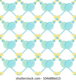 Vector seamless endless pattern. Easter design, eggs and beads on cord with cute ornament. Minimalistic flat style. Punchy pastel trendy colors. Perfect for Easter or spring backgrounds, paper, textil
