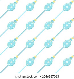 Vector seamless endless pattern. Easter design, eggs and beads on cord with cute ornament. Minimalistic flat style. Punchy pastel trendy colors. Perfect for Easter or spring backgrounds, paper, textil