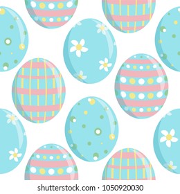 Vector seamless endless pattern. Easter design, eggs with cute ornament, minimalistic flat style. Punchy pastel trendy colors. Perfect for Easter or spring backgrounds, paper, textile decoration