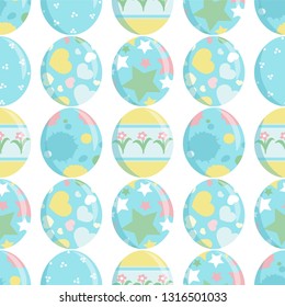 Vector seamless endless pattern. Easter design, eggs with cute ornament, minimalistic flat style. Punchy pastel trendy colors. Perfect for Easter or spring backgrounds, paper, textile decoration