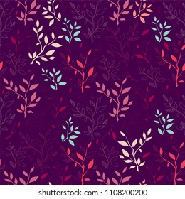 Vector seamless endless pattern. Forest trees texture, branches with leaves, bush. Minimalistic style background. Abstract design, perfect for fabric, wallpaper, paper print