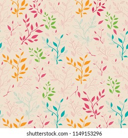 Vector seamless endless pattern. Forest trees texture, branches with leaves, bush. Minimalistic style background. Abstract design, perfect for fabric, wallpaper, paper print