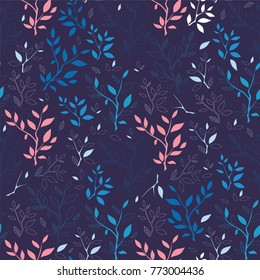 Vector seamless endless pattern. Forest trees texture, branches with leaves, bush. Minimalistic style background. Abstract design, perfect for fabric, wallpaper, paper print