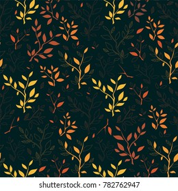 Vector seamless endless pattern. Forest trees texture, branches with leaves, bush. Minimalistic style background. Abstract design, perfect for fabric, wallpaper, paper print