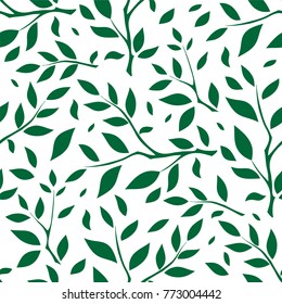 Vector seamless endless pattern. Silhouette of branches with leaves. Minimalistic style background. Abstract design, perfect for fabric, wallpaper, paper print
