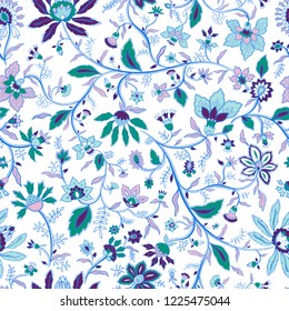 vector seamless ethnic boho pattern with flowers and leaves. Fantasy chintz floral design.