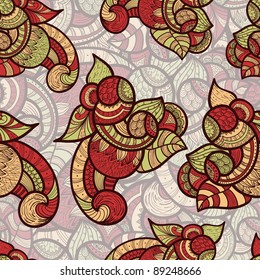 vector seamless ethnic doodle bright floral  pattern
