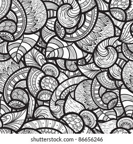 vector seamless ethnic doodle monochrome pattern