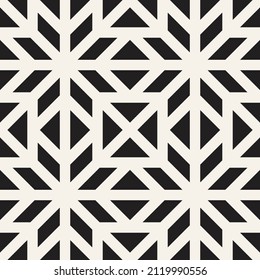 Vector seamless ethnic lattice pattern. Repeating geometric triangle elements. Stylish monochrome background design.
