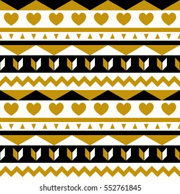Vector seamless ethnic pattern. Abstract background. Geometric borders. Traditional colorful ornament with hearts.