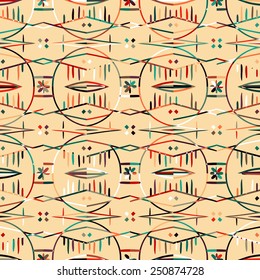 Vector seamless ethnic pattern with american indian motifs. Aztec background. Textile print with navajo tribal ornament. Native american art. 