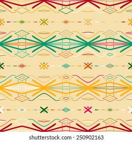Vector seamless ethnic pattern with american indian motifs. Aztec background. Textile print with navajo tribal ornament. Native american art. 