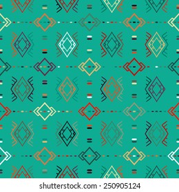 Vector seamless ethnic pattern with american indian motifs. Aztec background. Textile print with navajo tribal ornament. Native american art. 