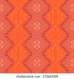 Vector seamless ethnic pattern with american indian motifs in multiple colors. Colorful aztec background. Textile print with navajo tribal ornament. Native american art.