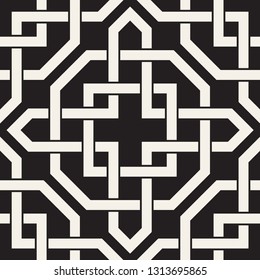 Vector seamless ethnic pattern. Ancient stylish abstract texture. Repeating geometric cross shaped interlaced lines.