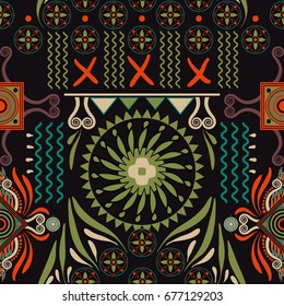 Vector seamless ethnic pattern. Colorful backdrop with abstract elements. Native american design, Navajo. Mexican motif