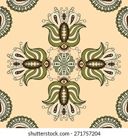 Vector seamless ethnic pattern. Floral background