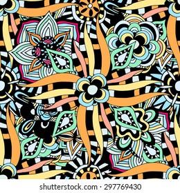 Vector seamless ethnic pattern. Floral background