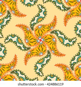 Vector seamless ethnic pattern. Floral background. Vector illustration