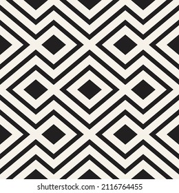 Vector seamless ethnic pattern. Repeating geometric rhombus elements. Stylish monochrome background design.