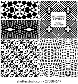 Vector seamless ethnic patterns with American Indian motifs in black and white colors. Original patterns collection can be used for wallpaper, pattern fills, web page background, surface textures