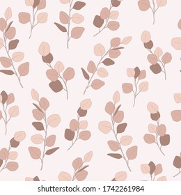 Vector seamless eucalyptus branches pink pattern.