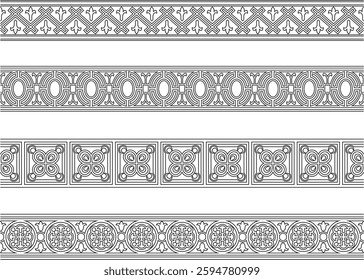 Vector seamless European black contour ornament. Endless ornament, medieval.Renaissance border. Decorations of palaces and churches.
